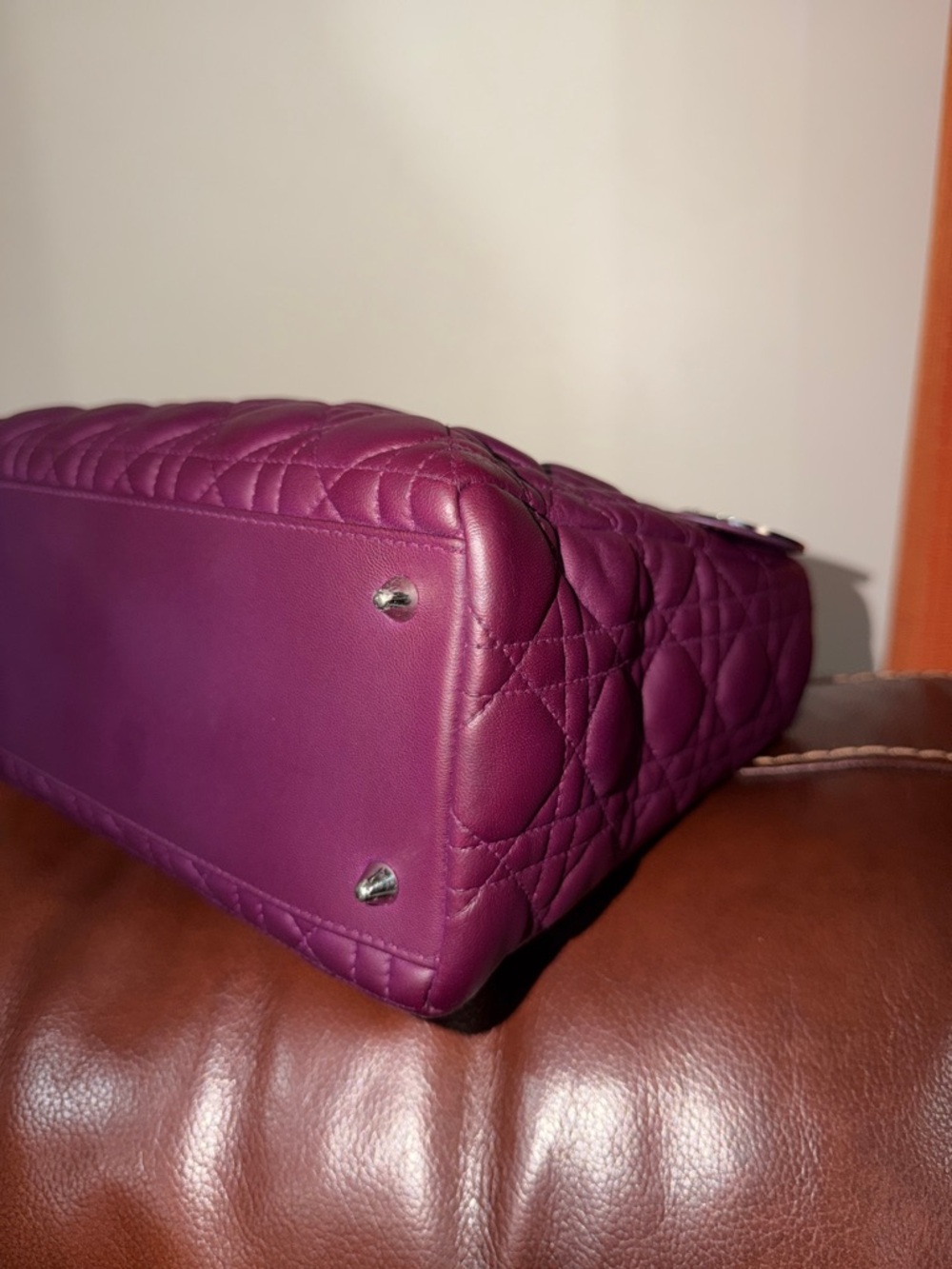 ‼️Authentic Christian Dior Lady Dior Cannage Medium Plum Leather Satchel Bag - Picture 9 of 16